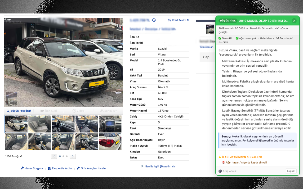 Suzuki Vitara ilanında kronik sorunlar, TPMS ve direksiyon tuşu uyarıları